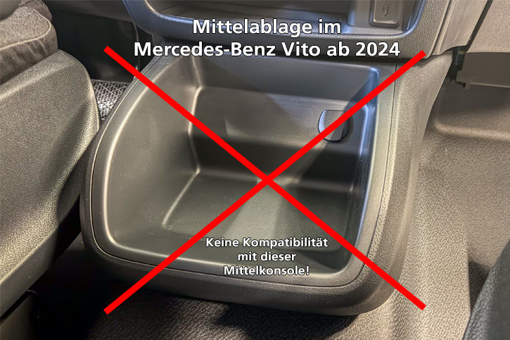 ACHTUNG: Die Mittelkonsole kann NICHT in den Mercedes-Benz Vito ab 2024 mit Mittelablage (ab Werk) verbaut werden!