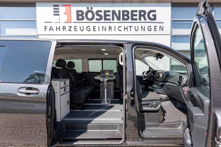 Arbeitsraum für bis zu vier Personen und robustem Tisch inkl. Unterschrank
