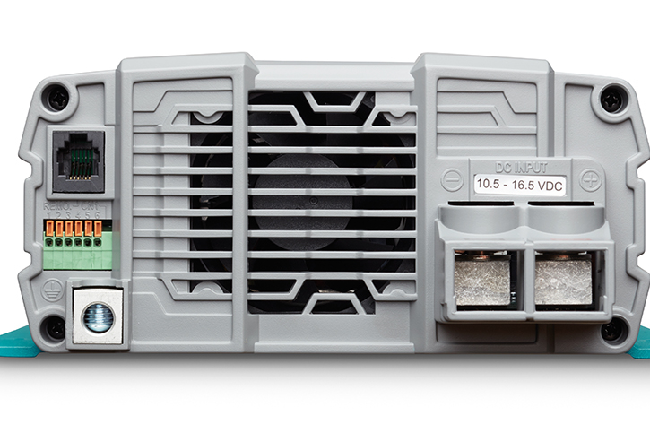 Back-mounted AC input and operating panel outlet.