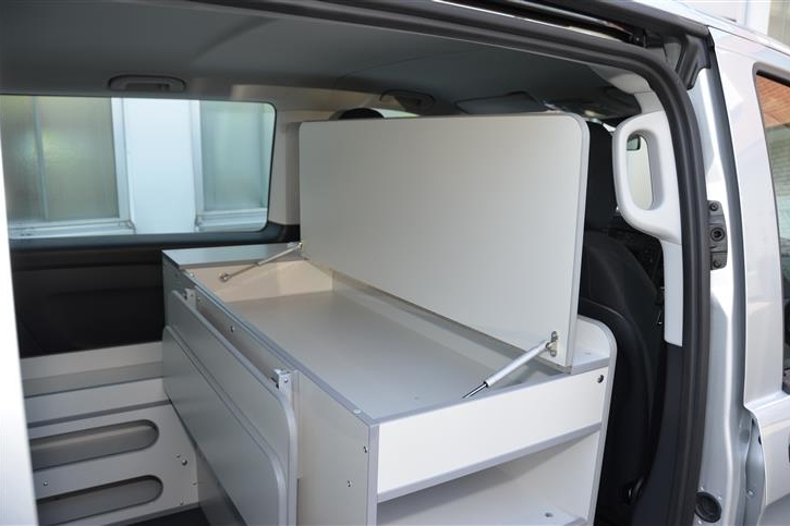 Foldable work surface with large underlying storage for laptop, etc. 