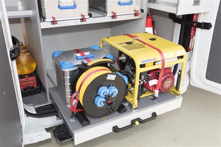 Heavy duty extension for an emergency generator and a cable drum 