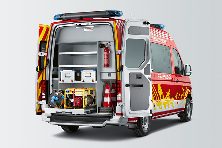 Heckbeladung nach DIN, Sondersignalanlage 2x Hänsch DBS 4000 inkl. Heckabsicherung 