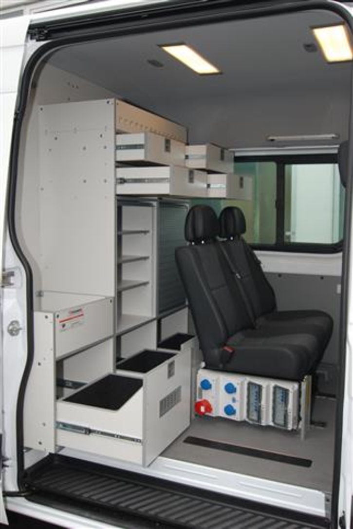 Lounge and changing area with drawers for masks 