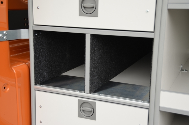 Tripod shelves with felt covering on the sides and anti-slip mats in the back for the tripod head 