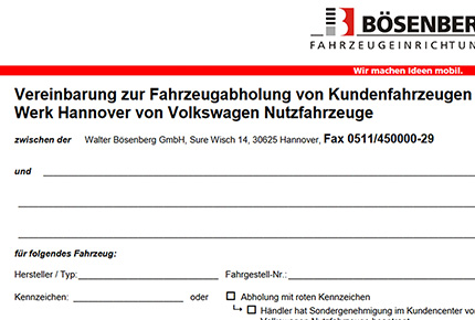 Vereinbarung zur Fahrzeugabholung bei VWN